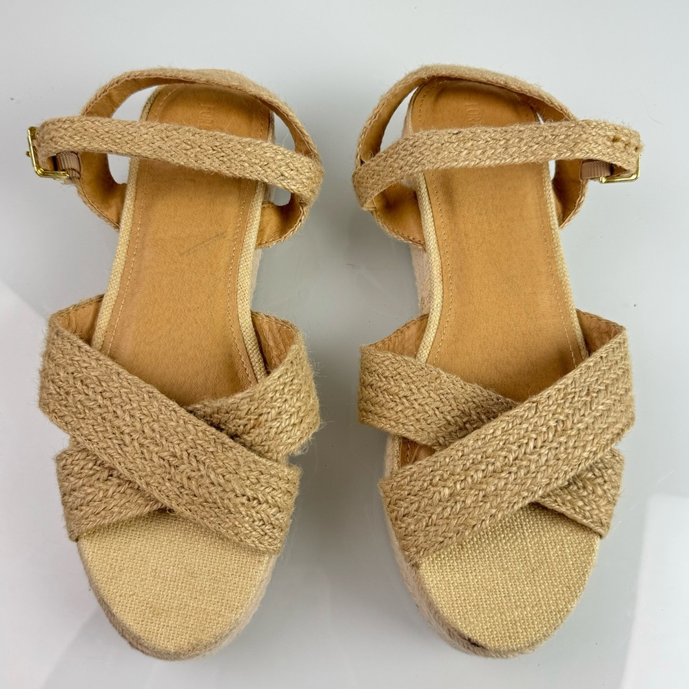 Forever 21 Shoes Platform Sandals Slides Slip On Hemp Straw‎ Natural Rattan Jute